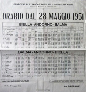 FEB Orario Linea Biella-Balma dal 28 Maggio1951