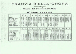 TBO Tramvia Biella-Oropa Orario Giorni Festivi dal 26.09.1950