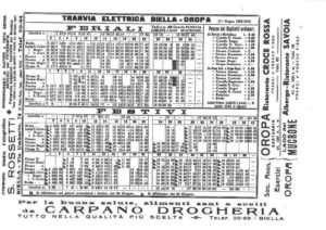 TBO Tramvia Biella-Oropa Orario 01.06.1939