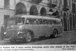 ATA Fiat 680 primo autobus in partenza da Biella per Oropa 30 Marzo 1958