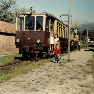 FEB Ferrovia Biella-Balma Elettromotrice 14 e Bagagliaio diretta a Biella Andorno Micca 1958